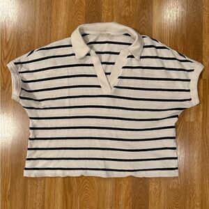 Madewell Relaxed V-Neck Striped Boxy Polo - Medium